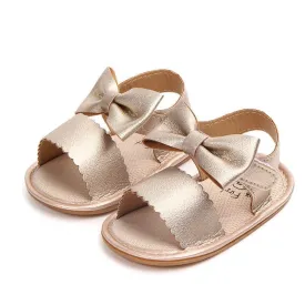 Velcro Bow Solid Color Baby Sandals